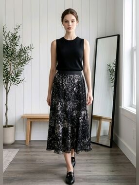 NIC+ZOE Black Printed Strapless Maxi Skirt